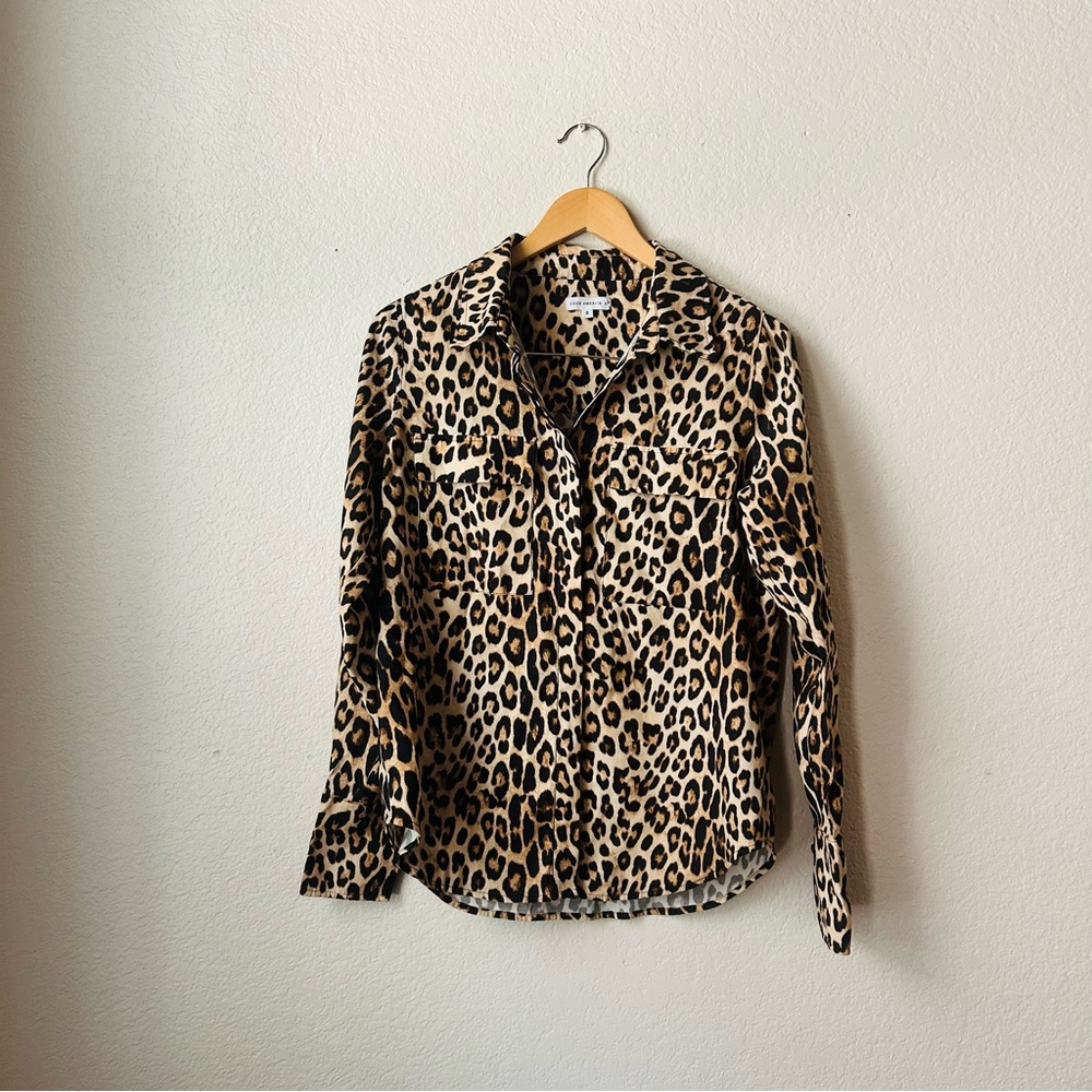 Good American Leopard Print Flap Button Down Shirt Size 2